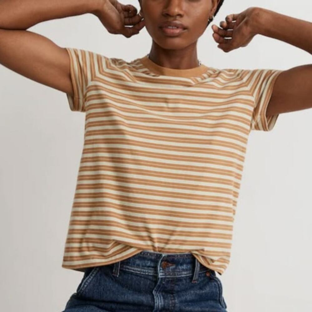 Madewell Northside Vintage Pure Cotton Striped Short Sleeve Tee in Toffee